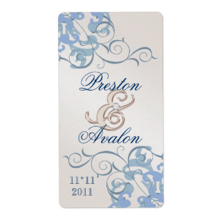 Blue Swirl Champagne Jeweled Blue Wine Label