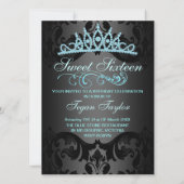 Blue Swirl Damask Sweet16 Invitation d'anniversair (Dos)