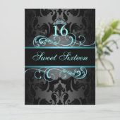 Blue Swirl Damask Sweet16 Invitation d'anniversair (Debout devant)