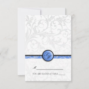 Blue Swirl Monogram Folders Tent Place Card Kaart