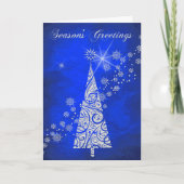 Blue Swirl Retro Pattern Kerstboom Kaart (Voorkant)