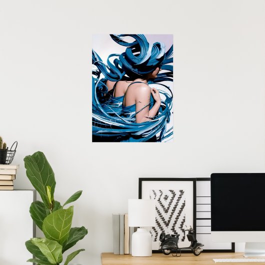 Blue Swirl Vrouw Model Poster Print Wandkunst (Thuiskantoor)