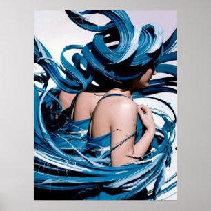 Blue Swirl Vrouw Model Poster Print Wandkunst