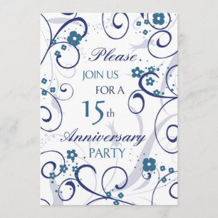 Blue Swirls 15th Jubileum Party Invitation Kaart