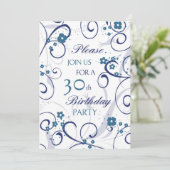 Blue Swirls 30th Birthday Party Invitation Card (Debout devant)