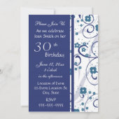 Blue Swirls 30th Birthday Party Invitation Card (Dos)