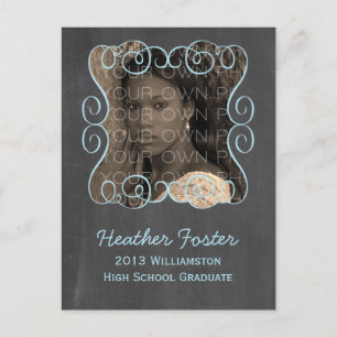 Blue Swirls Chalkboard Photo Afstuderen Briefkaart