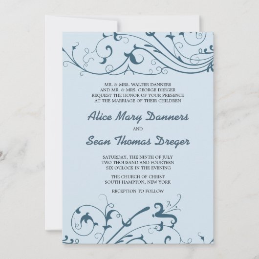 Blue Swirls - invitations de mariage (Devant)