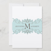 Blue Swirls Monogram Cream Wedding Invitations Kaart (Achterkant)
