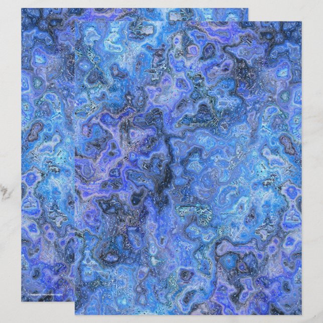 Blue Swirly Marble Scrapbook Paper 2-Sided Page (Devant / Derrière)