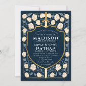 Blue Sword Shield Fantasy Wedding QR-code Kaart (Voorkant)