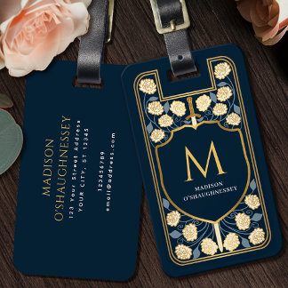 Blue Sword Shield middeleeuwse fantasie monogram Bagagelabel