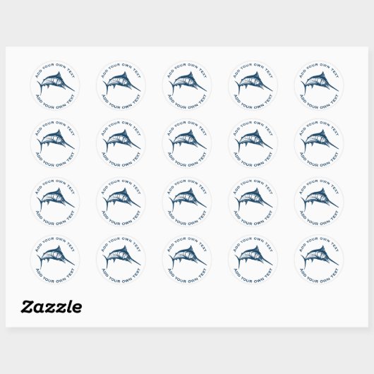 Blue Swordfish Aangepaste tekst Ronde Sticker (Vel)