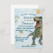 Blue T-Rex Dinosaur Invitation d'anniversaire (Devant / Derrière)