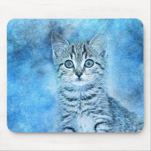 Blue Tabby Kitten ABSTRACT WATERVERF Muismat