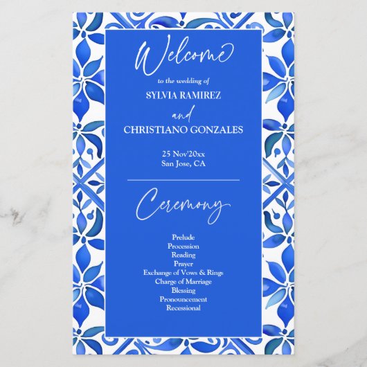 Blue Talavera espagnol programme de mariage de tui (Devant)