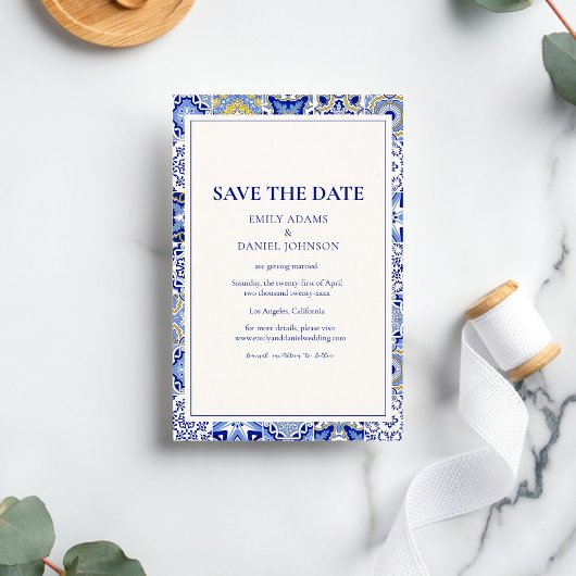 Blue Talavera Fiesta: Een Spaans-Mexicaanse bruilo Save The Date