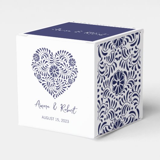 Blue Talavera hart Favor Box Bedankdoosjes (Voorkant Zijde)