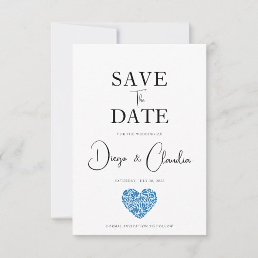 Blue Talavera Heart Wedding Save The Date (Voorkant)