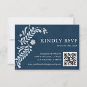 Blue Talavera Mexican QR Code RSVP Kaartje (Voorkant)