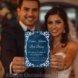 Blue Talavera Mexican Spanish Wedding Invitation Kaart