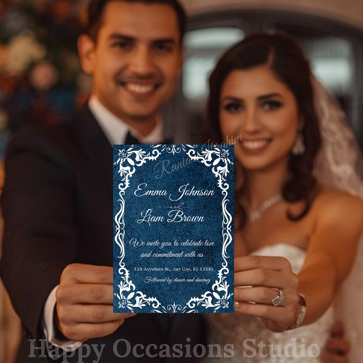 Blue Talavera Mexican Spanish Wedding Invitation Kaart