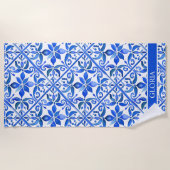 Blue Talavera Spaans tegels bruidsmeisjes geschenk Strandlaken (Voorkant)