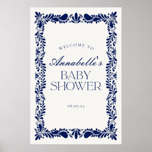 Blue Talavera Tegel Fiesta Baby shower Welkom Poster