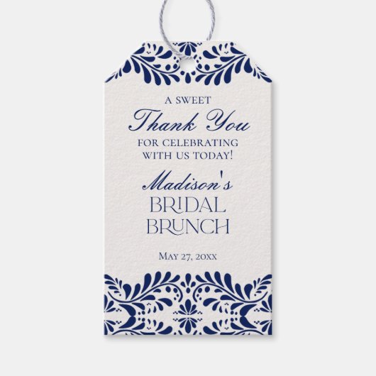 Blue Talavera Tegel Fiesta Bruids Brunch Favoriet Cadeaulabel (Voorkant)