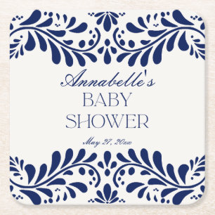 Blue Talavera Tegel Spaans Fiesta Baby shower Vierkante Kartonnen Onderzetter