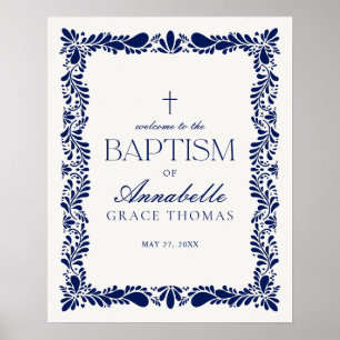 Blue Talavera Tegel Spaans Fiesta Doopsel Welkom Poster