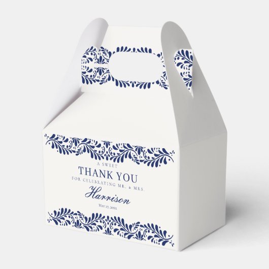 Blue Talavera Tegel Spaans Fiesta Trouwdessert Bedankdoosjes (Achterkant)