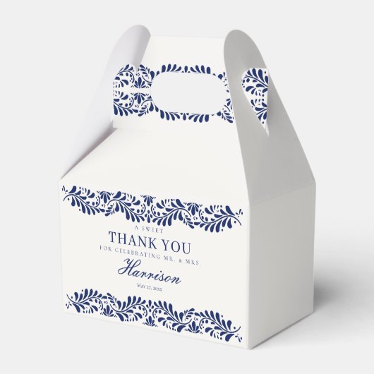 Blue Talavera Tegel Spaans Fiesta Trouwdessert Bedankdoosjes (Voorkant Zijde)