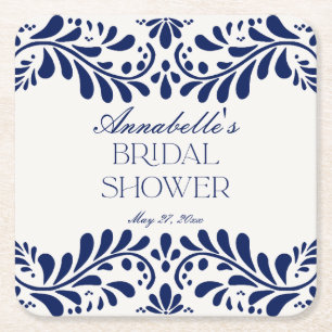 Blue Talavera Tegel Spaans Fiesta Vrijgezellenfees Vierkante Kartonnen Onderzetter