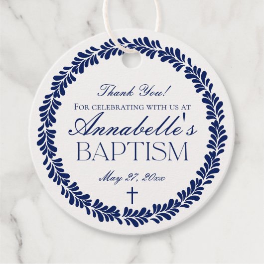 Blue Talavera Tegel Spanish Fiesta doopcirkel Bedankjes Labels (Voorkant)