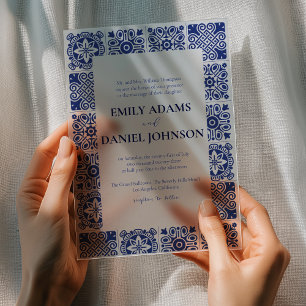 Blue Talvera Spaanse Mexicaanse bestemming bruilof Acryl Uitnodigingen
