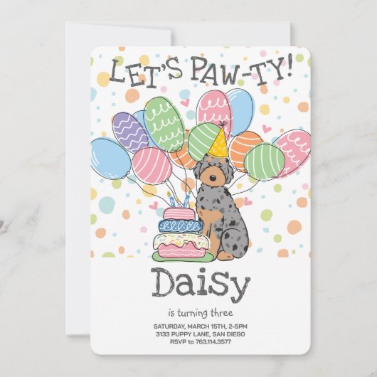 Blue Tan Aussiedoodle Anniversaire Fête Invitation (Devant)