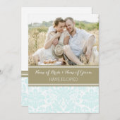  Blue Tan Damask-fotokaarten Aankondiging (Voorkant / Achterkant)