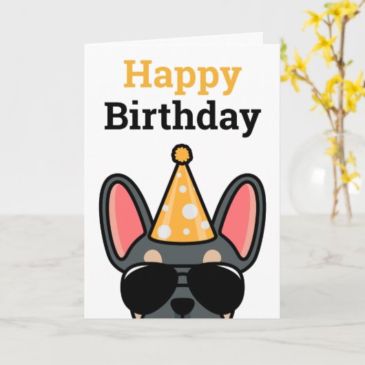 Blue Tan French Bulldog Bonne carte d'anniversaire (Fleur jaune)