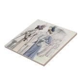 Blue Tan Mode Elegant Victoriaans Dames Tegeltje (Zijkant)