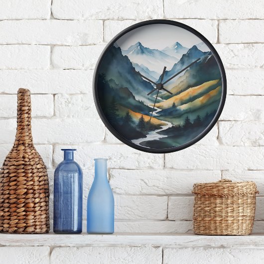 Blue Tan Mountain Scene Grote Klok