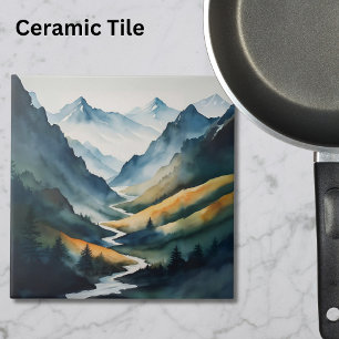 Blue Tan Mountain Scene Tegeltje