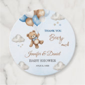 Blue Tan Teddy Bear Ballonnen Dank u Bedankjes Labels (Voorkant)