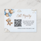 Blue Tan Teddy Bear Balloons Baby Registry QR-code Informatiekaartje (Voorkant)