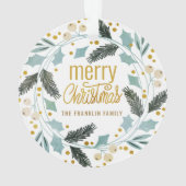 Blue Tan Winter Greenery Joyeux Noël Nom (dos)