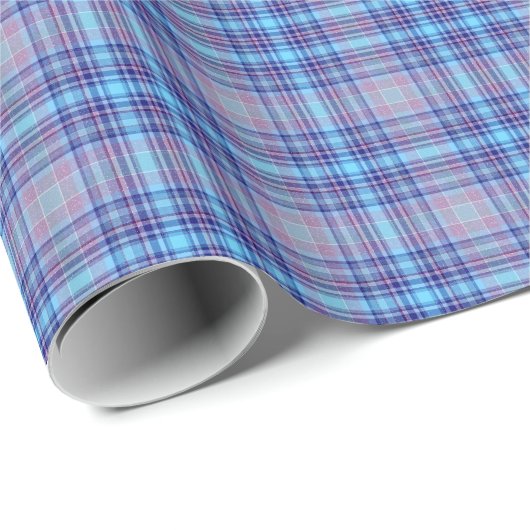 Blue Tartan Pset Gingham Pattern Cadeaupapier (Rol Hoek)