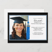 Blue Tassel Photo Graduation Party Invitation (Devant / Derrière)