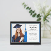 Blue Tassel Photo Gradution Party Uitnodiging Briefkaart (Staand voorkant)
