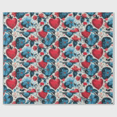 Blue Tattoo Hearts Digitaal thema Cadeaupapier (Vlak)