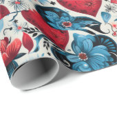 Blue Tattoo Hearts Digitaal thema Cadeaupapier (Rol Hoek)